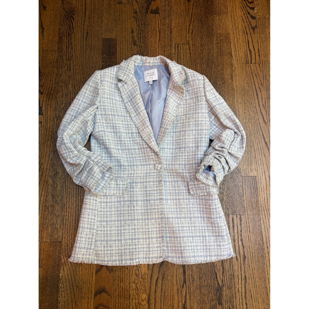 Maison d'Amélie Tweed Blazer US 2 Blue Wool Blend Fringe Parisian Coastal